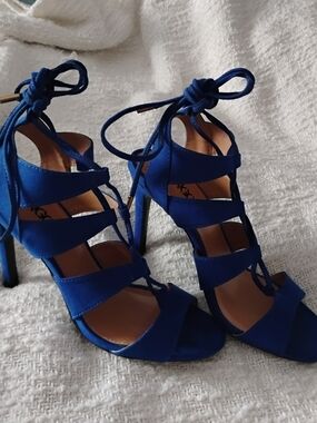 BONGO Royal Blue Strappy Lace-Up High Heels